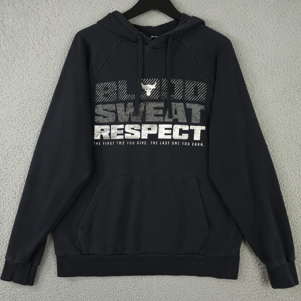 Under Armour Project Rock Hoodie Mens Medium Black‎ Rival Fleece BSR Sweatshirt